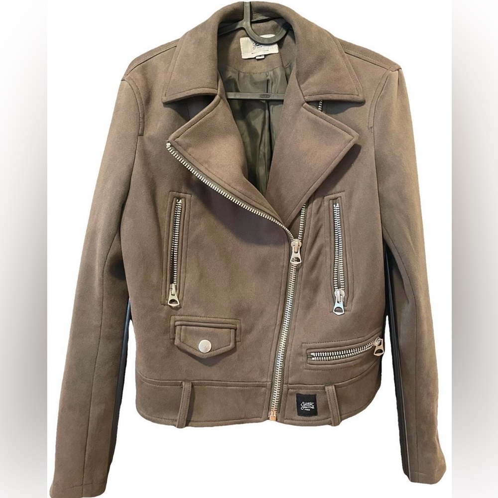 Stylish suedette khaki biker jacket
